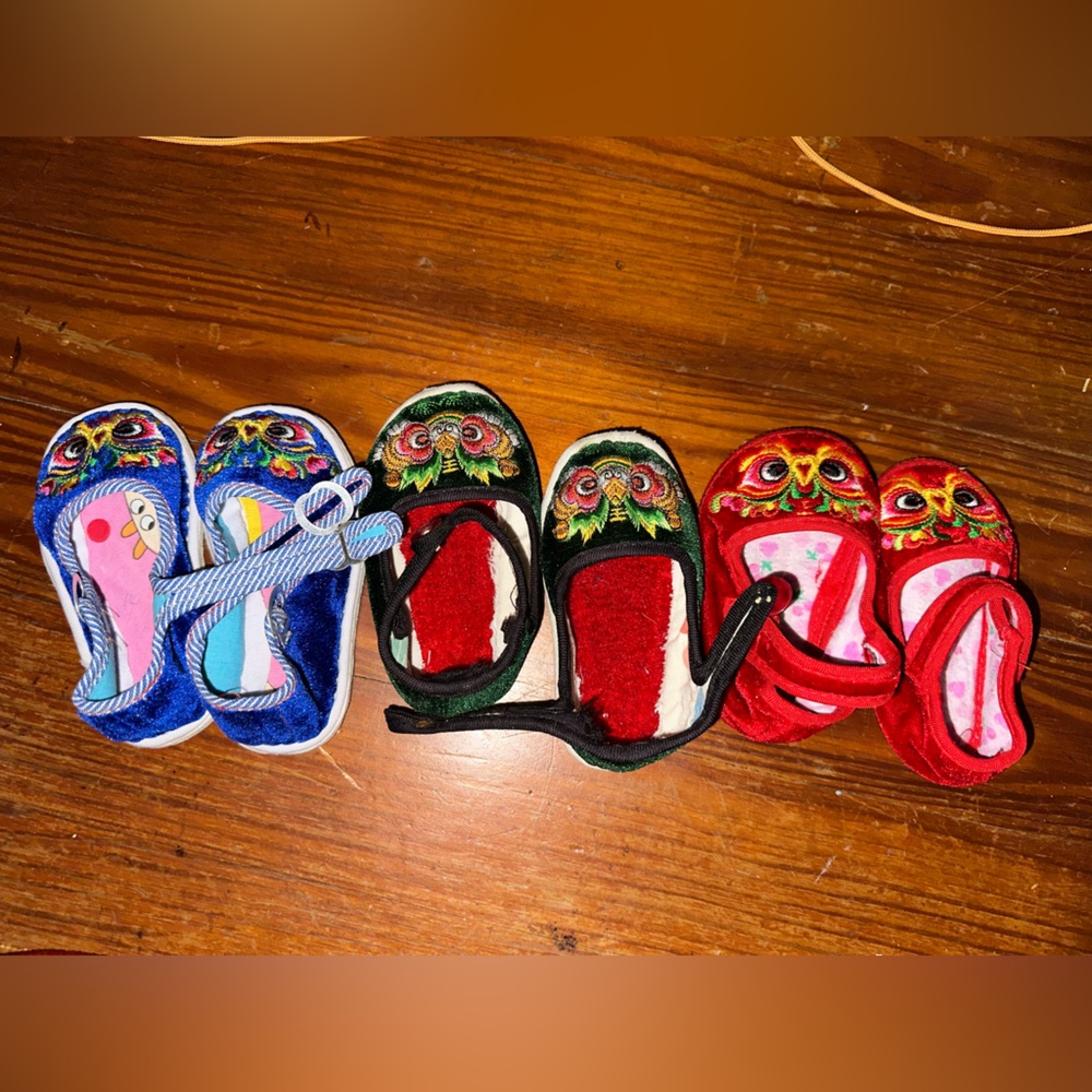 3 pairs All hand made Embroidered over velvet baby shoes soft sole bottom comfy